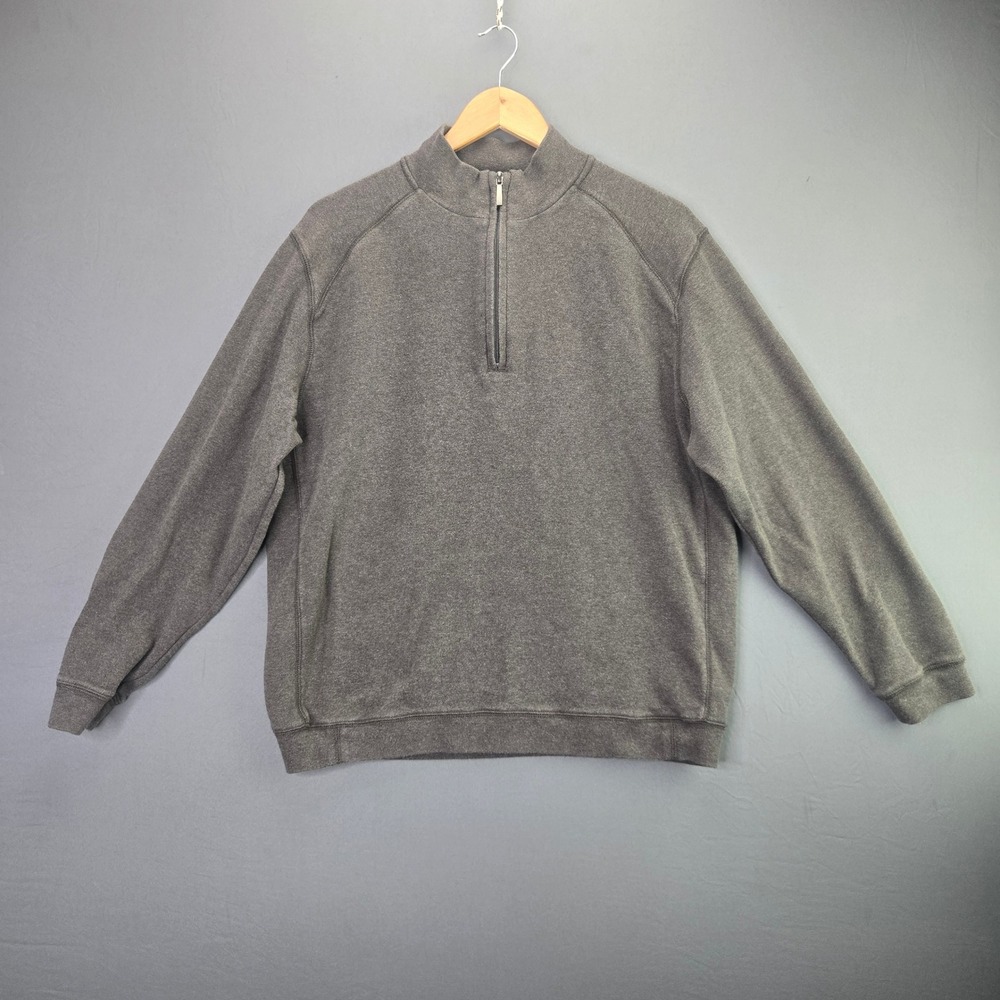 Kirkland Signature Pullover 1/4 Zip Sweater Large Gray 100% Cotton Mock Neck L